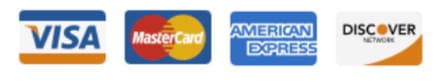 Visa, Mastercard, American Express and Discover accepted