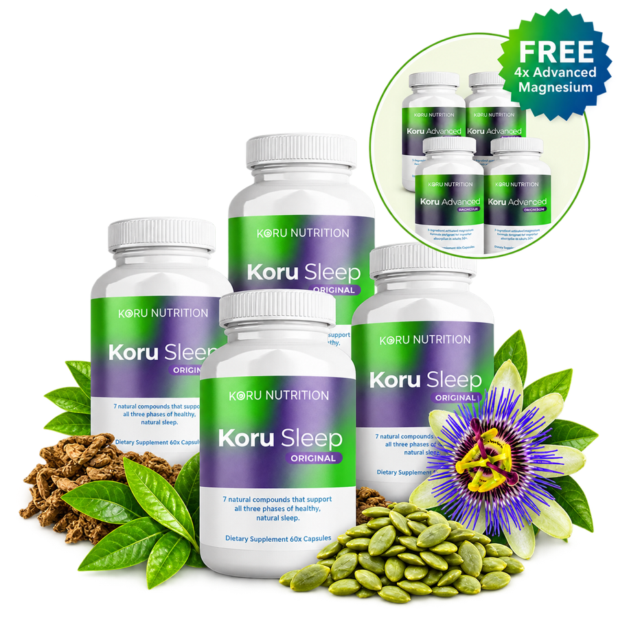 4 bottles of Koru Sleep with 4 free bottles of Koru Advanced Magnesium